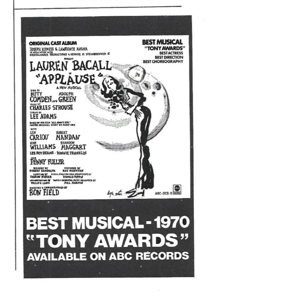 Lauren Bacall Applause Tony Awards Advertisement 1970s Vintage Print Ad